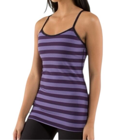 Lululemon Size 6 Micro Macro Stripe Deep Zinfandel Purple Black Power Y Tank Top - Picture 3 of 7